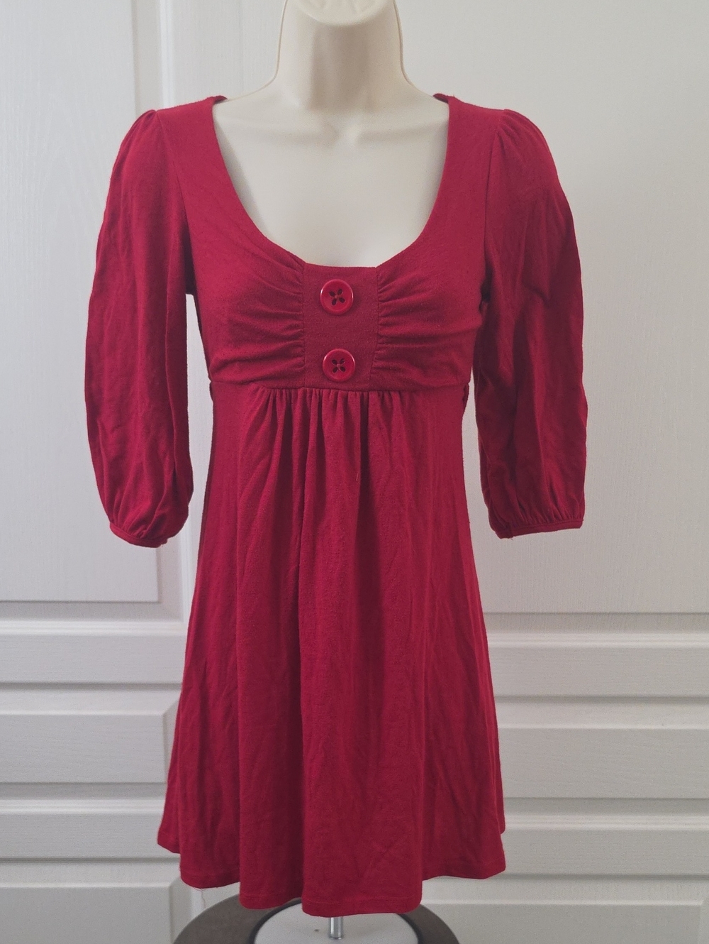 Vintage Janette John 3:16 Empire Waist Babydoll Red Coquette Mini Dress Size S